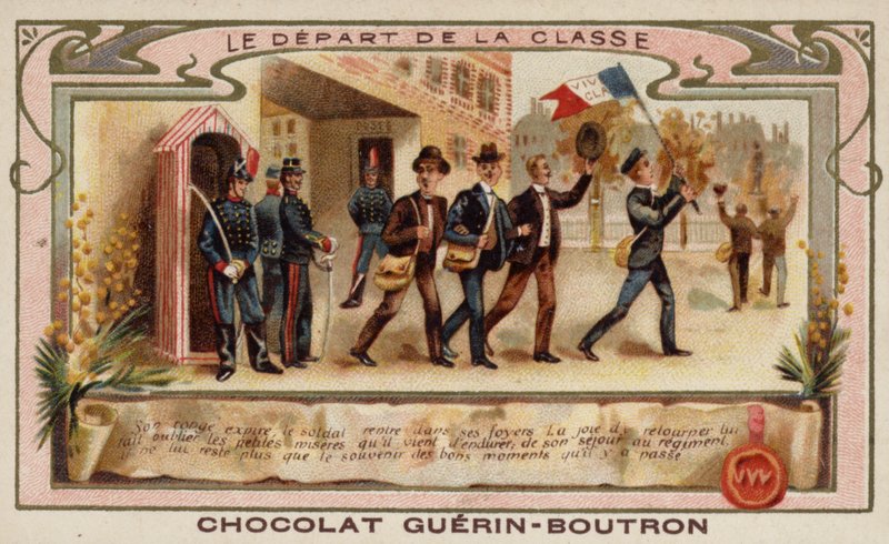Armádní kadeti odcházejí ke svému pluku po absolvování akademie (chromolitho) od French School