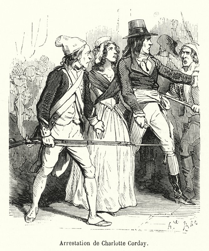 Zatčení Charlotte Corday (rytina) od French School