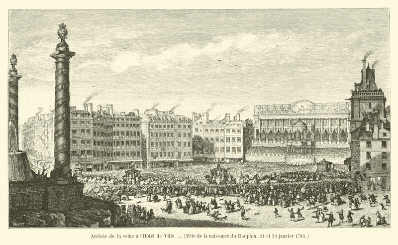 Příjezd královny do Hôtel de Ville, oslava Dauphinových narozenin, 21. a 23. ledna 1782 od French School