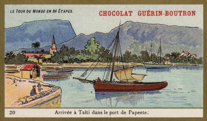 Příjezd do přístavu Papeete, Tahiti (chromolitho) od French School