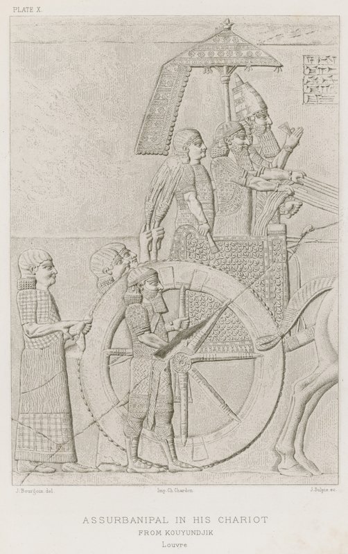 Assurbanipal ve svém voze z Kouyundjiku, Louvre od French School