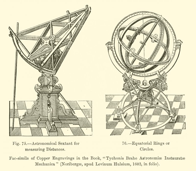 Astronomický sextant pro měření vzdáleností, rovníkových prstenců nebo kruhů (rytina) od French School