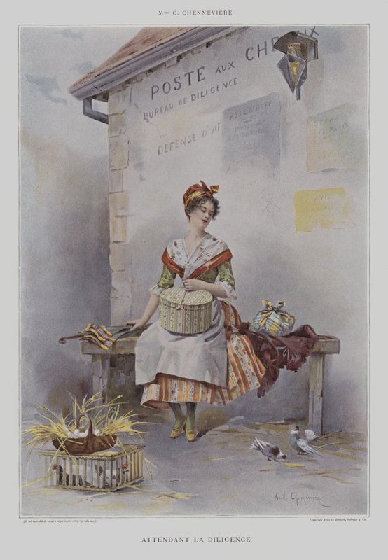 Attendant la Diligence (Čekání na dostavník) (barevné lito) od French School