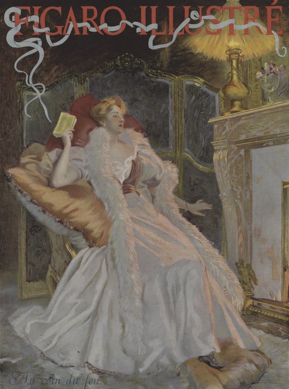 Au coin du feu (U ohně). Obálka Le Figaro Illustre, leden 1896 (barevné lito) od French School