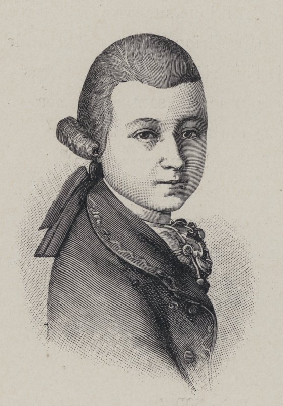 Rakouský skladatel Wolfgang Amadeus Mozart ve věku čtrnácti let od French School