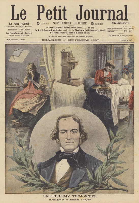 Barthelemy Thimonnier, francouzský vynálezce šicího stroje (barevná litografie) od French School