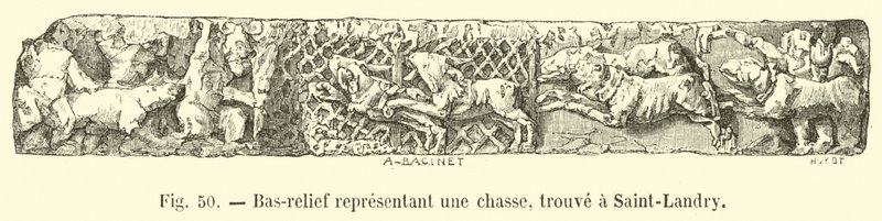 Basreliéf představující lov, nalezený v Saint-Landry od French School