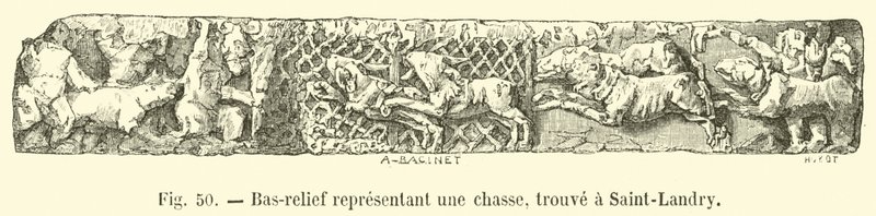 Basreliéf představující lov, nalezený v Saint-Landry od French School