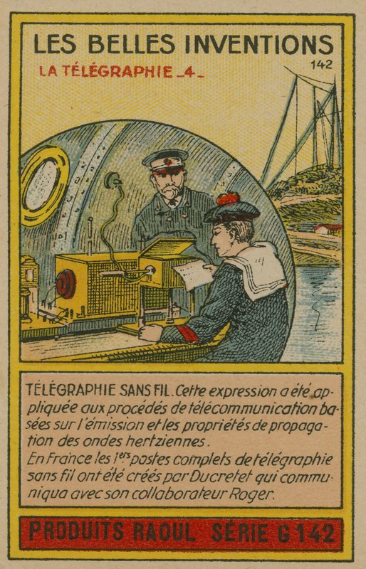Krásná karta vynálezů, telegrafie od French School