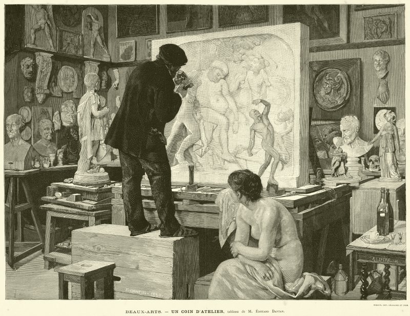Výtvarné umění, dílenský koutek, malba M Edouard Dantan (rytina) od French School