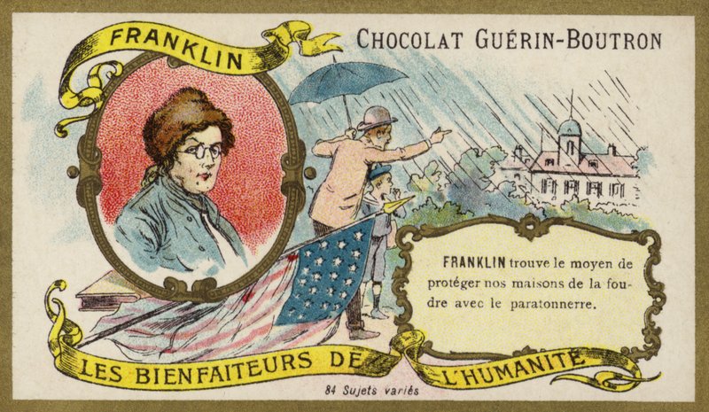 Benjamin Franklin , americký vědec, vynálezce a politik (chromolitho) od French School