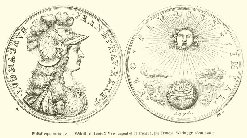 Národní knihovna, medaile Ludvíka XIV, ve stříbře a bronzu (rytina) od French School