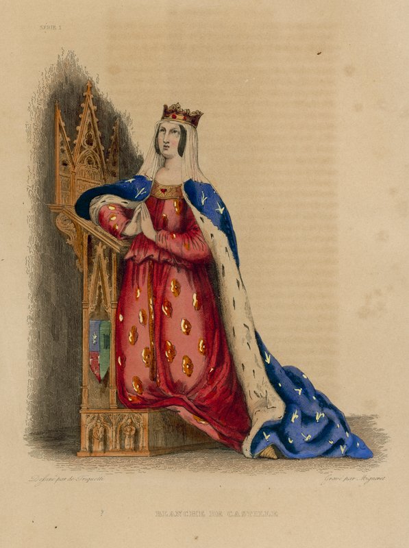 Blanche de Castille (barevná rytina) od French School