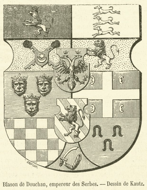 Erb Dušana, císaře Srbů (rytina) od French School