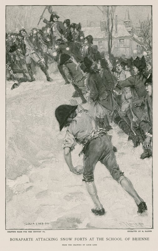 Bonaparte útočí na sněhové pevnosti ve škole v Brienne od French School