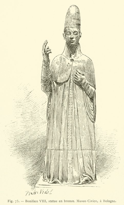 Bonifác VIII, bronzové sochy, Museo Civico, Bologne (rytina) od French School