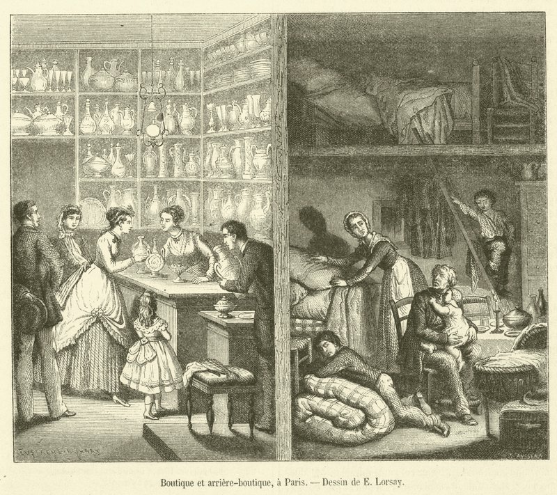 Obchod a obchod, v Paříži (rytí) od French School