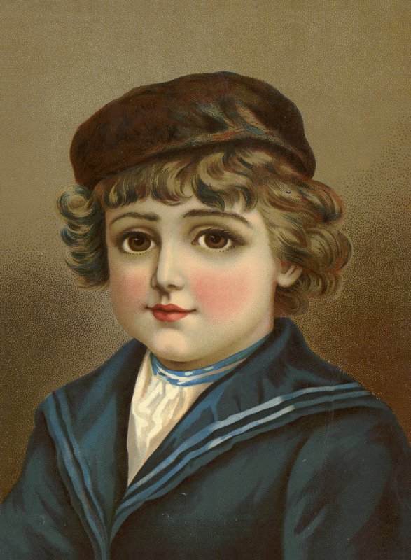 Chlapec s velkýma hnědýma očima v námořnickém obleku od French School