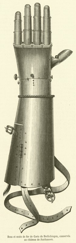 Bras et main de fer de Goetz de Berlichingen, konzervy au chateau de Jaxthausen (rytina) od French School