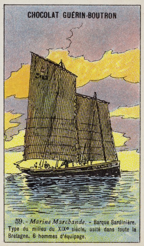 Bretaňská rybářská loď na sardinky, polovina 19. století (chromolitho) od French School