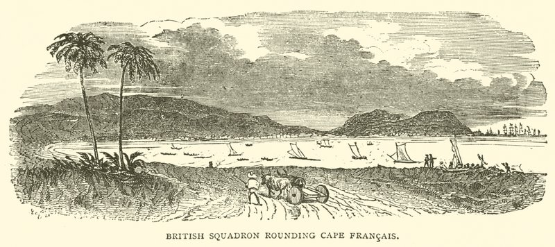 Britská eskadra kolem Cape Francais (rytina) od French School