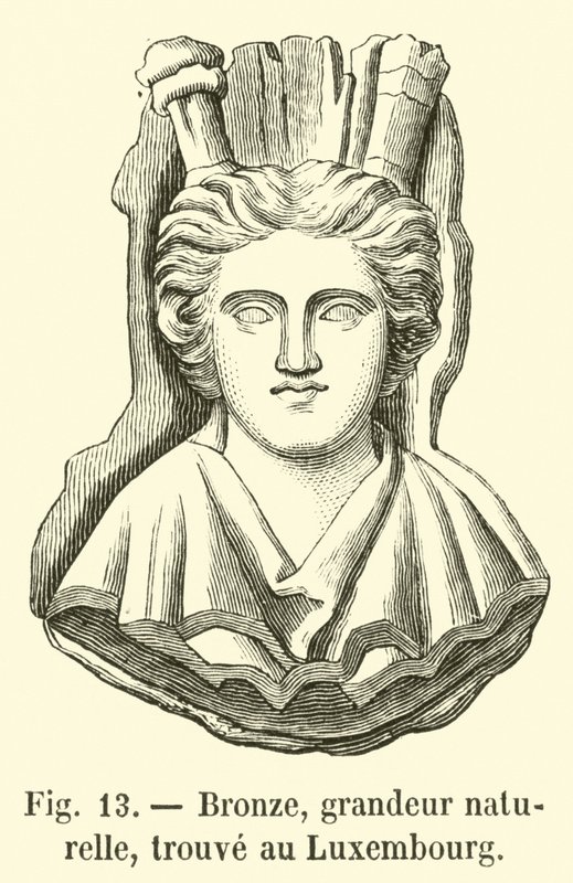 Bronz, přírodní velikost, nalezeno v Lucembursku (rytina) od French School