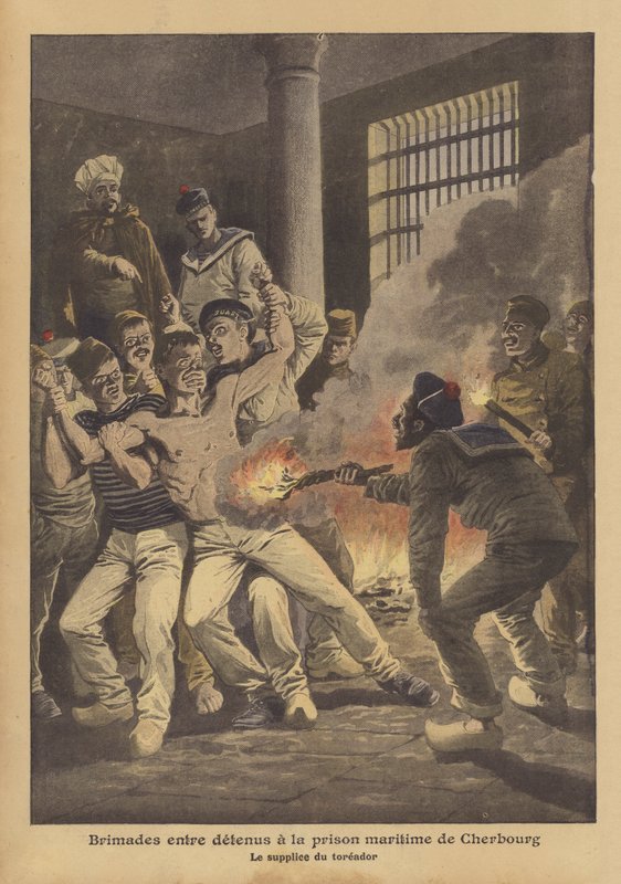 Šikana mezi vězni v námořní věznici Cherbourg (barva lito) od French School