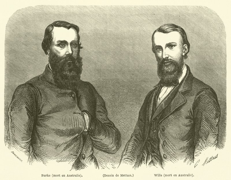 Burke, Wills, zemřel v Austrálii (rytina) od French School