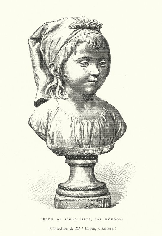 Busta mladé dívky, francouzský sochař Jean-Antoine Houdon, konec 18. nebo začátek 19. století (rytina) od French School