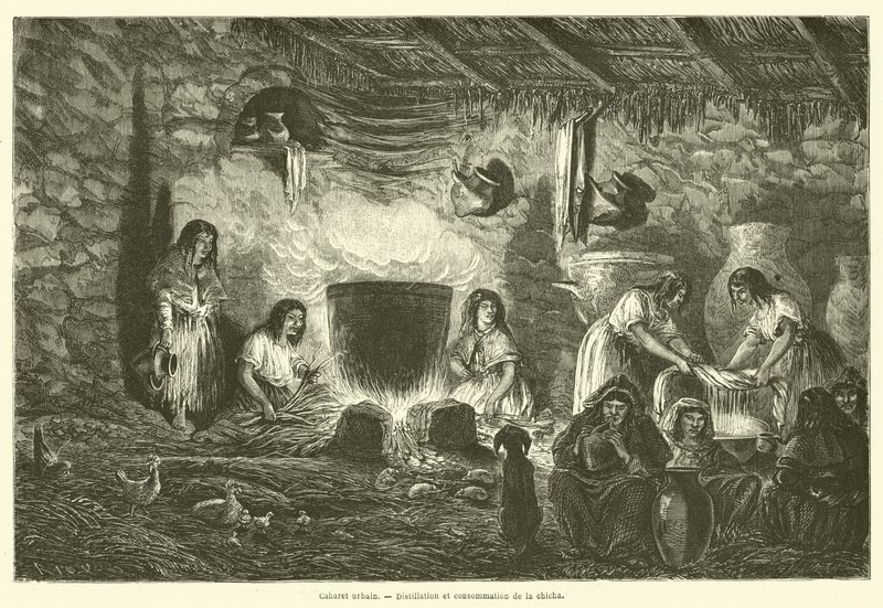 Městský kabaret, Destilace a konzumace chicha (rytina) od French School