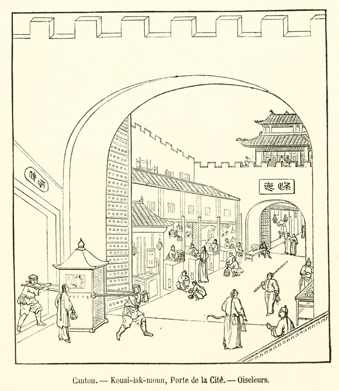 Kanton, Kouai-lak-moun, Brána města, Birdcatchers (rytina) od French School