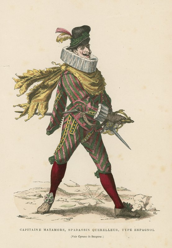 Kapitán Matamore, španělský nájemný vrah, 17. století od French School