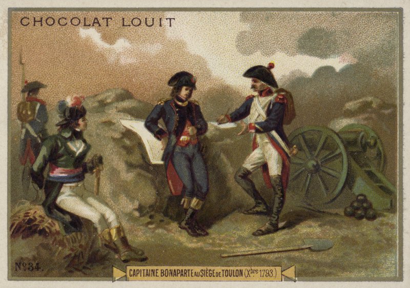 Kapitán Napoleon Bonaparte při obléhání Toulonu, francouzské revoluční války, prosinec 1793 od French School
