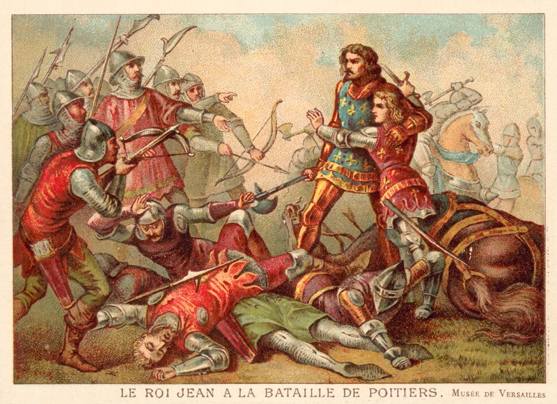 Zajetí Jana II Francouzského v bitvě u Poitiers od French School