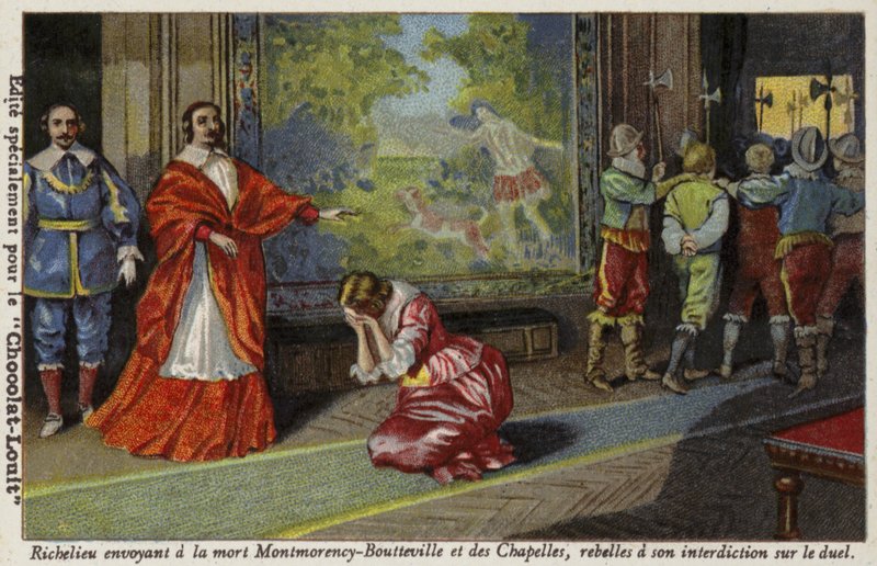 Kardinál Richelieu posílá Francoise de Montmorency-Bouteville a Comte de Chapelles na popravu za to, že se vzpírali jeho zákazu soubojů, 1627 od French School