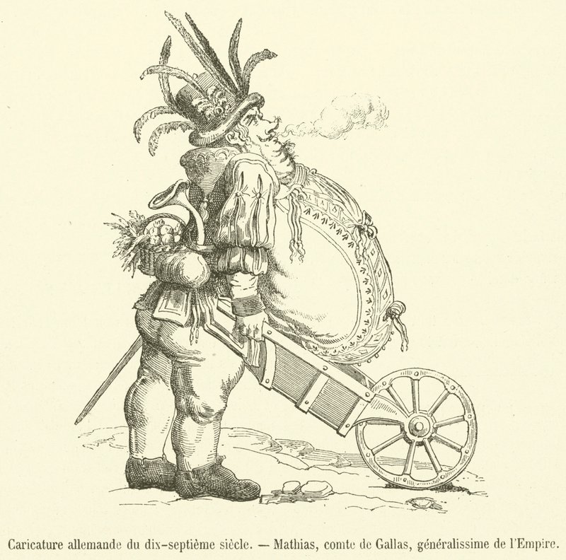 Německá karikatura ze 17. století, Mathias, hrabě z Gallas, generalissimo říše (rytina) od French School