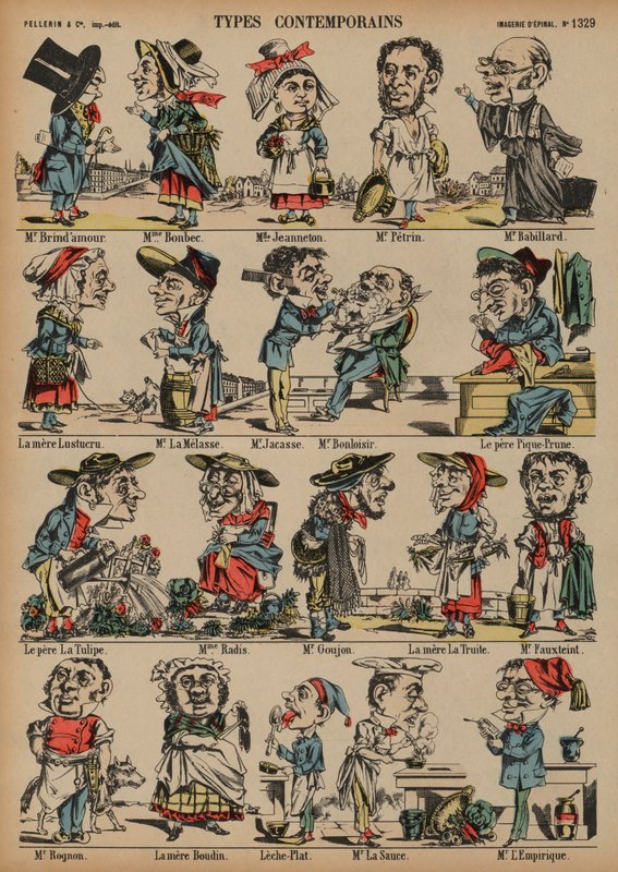 Karikatury (barevné rytí) od French School