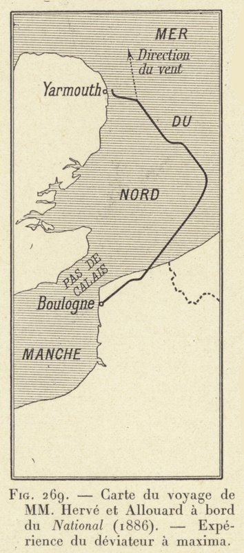 Mapa plavby MM Herve a Allouard na palubě National (1886), Zkušenosti deviátora a maxima (rytina) od French School