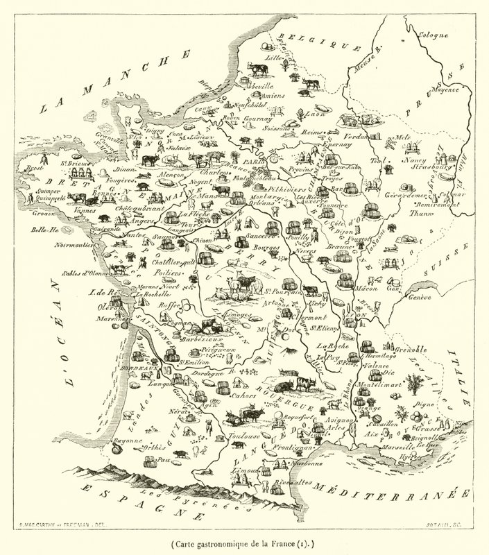 Gastronomická mapa Francie (rytina) od French School