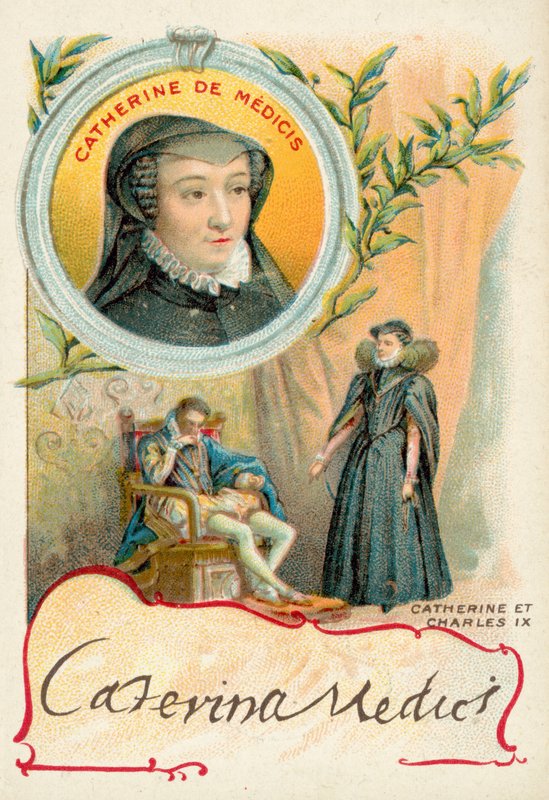 Catherine de Medici a její manžel Karel IX z Francie (chromolitho) od French School
