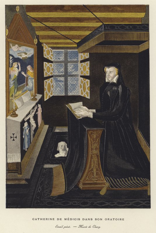 Catherine de Medici ve své oratoři od French School