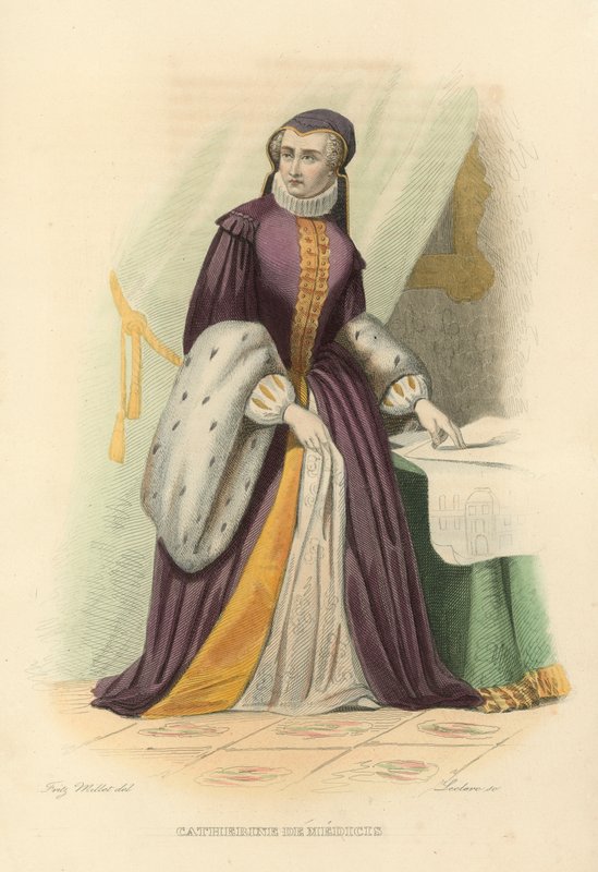 Catherine de Medici (barevná rytina) od French School