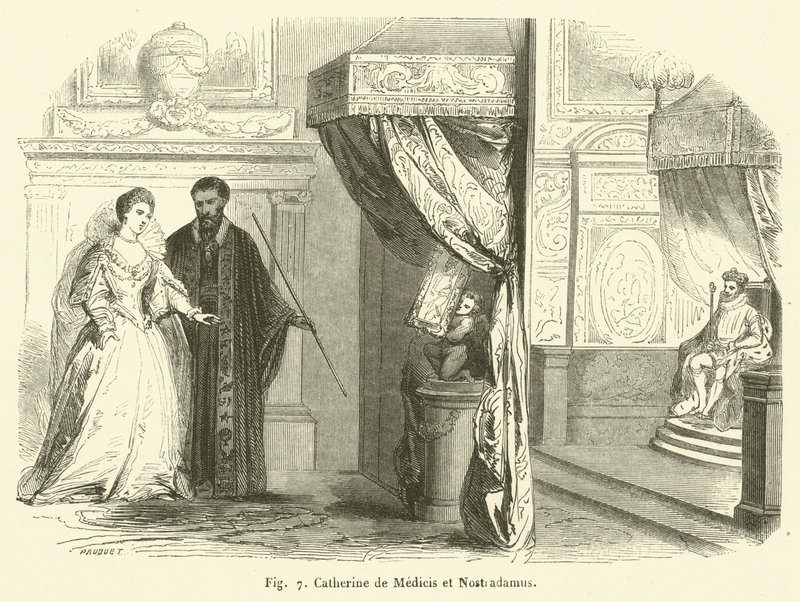 Catherine de Medici a Nostradamus (rytina) od French School