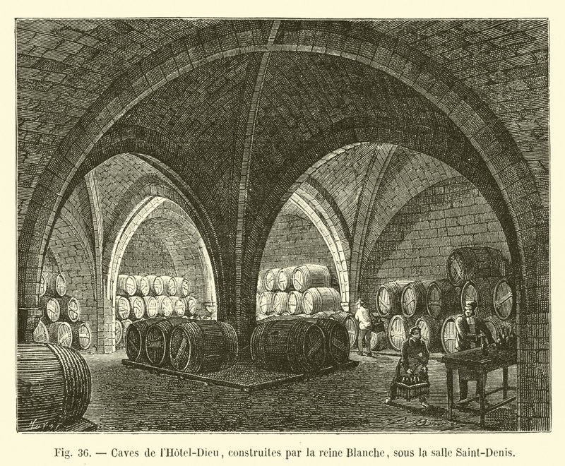 Sklepy hotelu-Dieu, postavené královnou Blanche, pod pokojem Saint-Denis od French School