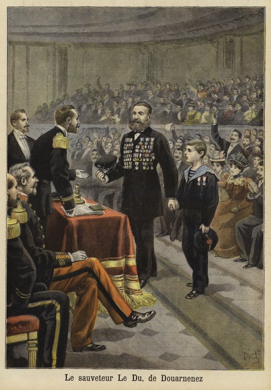 Ceremoniál k uctění památky pana Le Du, zachránce z Douarnenez, Bretaň, 1897 od French School