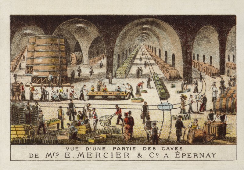 Šampaňské sklepy E Mercier & Co, Epernay, Francie od French School