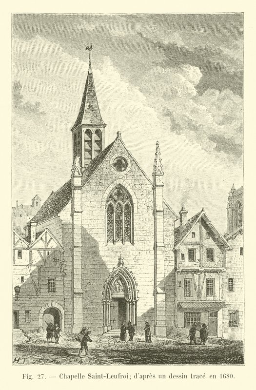 kaple Saint-Leufroy; z kresby z roku 1680 od French School