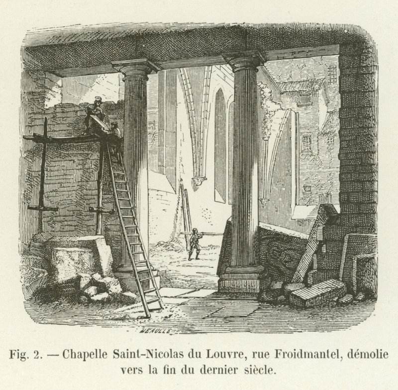 Chapelle Saint-Nicolas du Louvre, rue Froidmantel, zničena koncem minulého století od French School