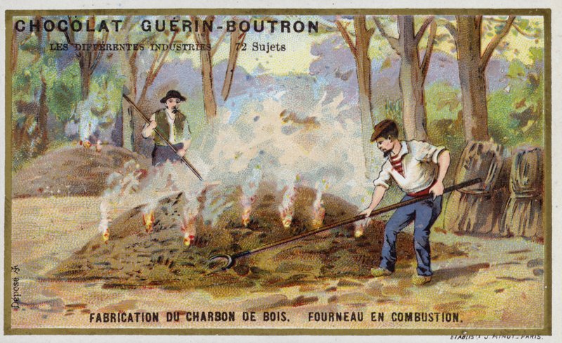 Výroba dřevěného uhlí (chromolitho) od French School