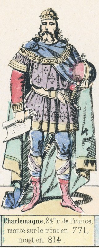 Karel Veliký, 24. král Francie, nastoupil na trůn roku 771, zemřel roku 814 (barevná rytina) od French School
